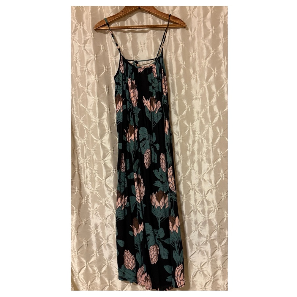 Floral Black Maxi Dress with Pink & Teal Blooms - Picture 3 of 13